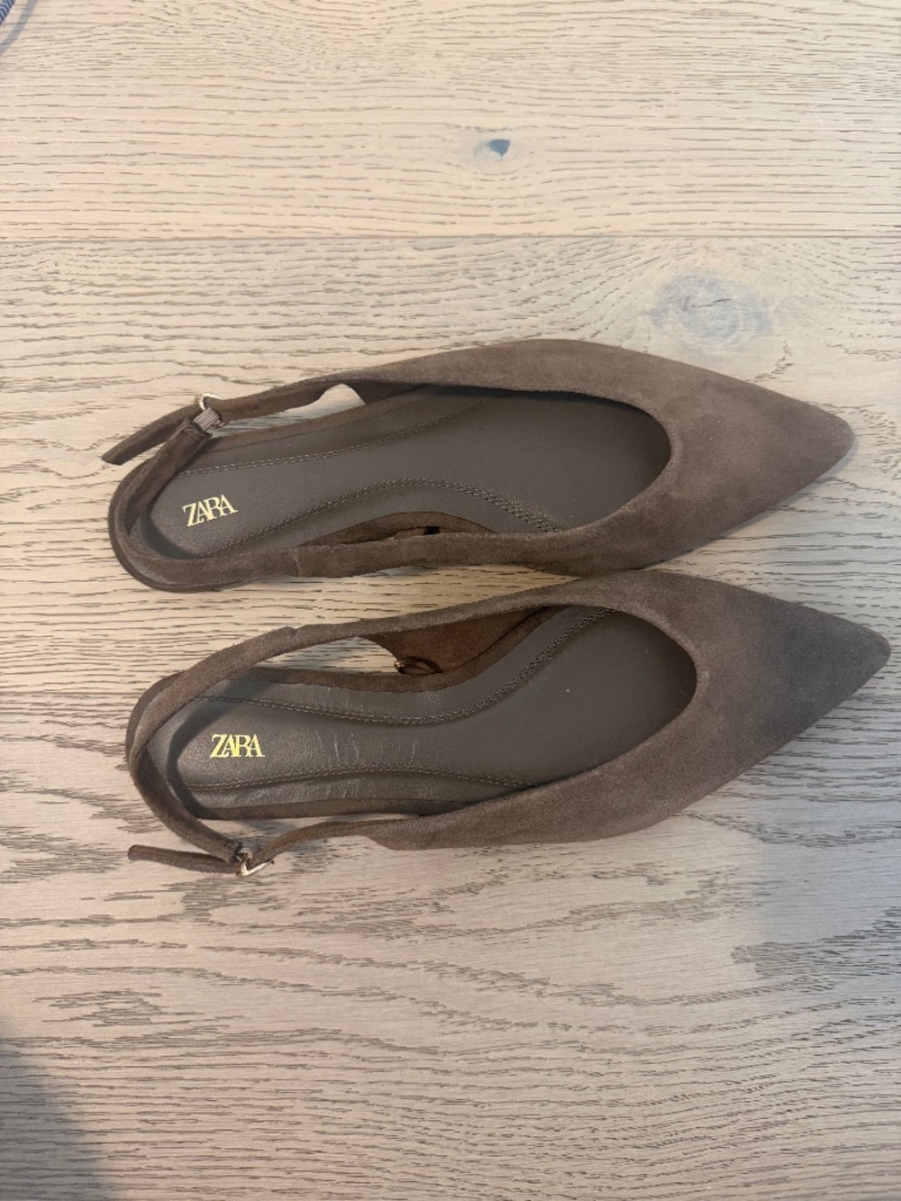 Zara Brown Suede Pointed Toe Slingback Flats Size 40